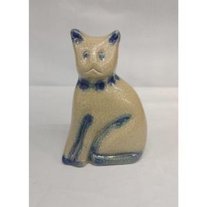 1979 Cat Figurine Vintage FolkArt Gray handmade Sitting Cat,Pottery Cat Figurine